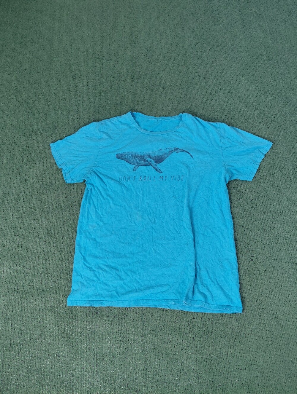 "Don't Krill On Me" Funny Whale Quote Animals Ocean Aquatic Blue T Shirt Sz M/L
